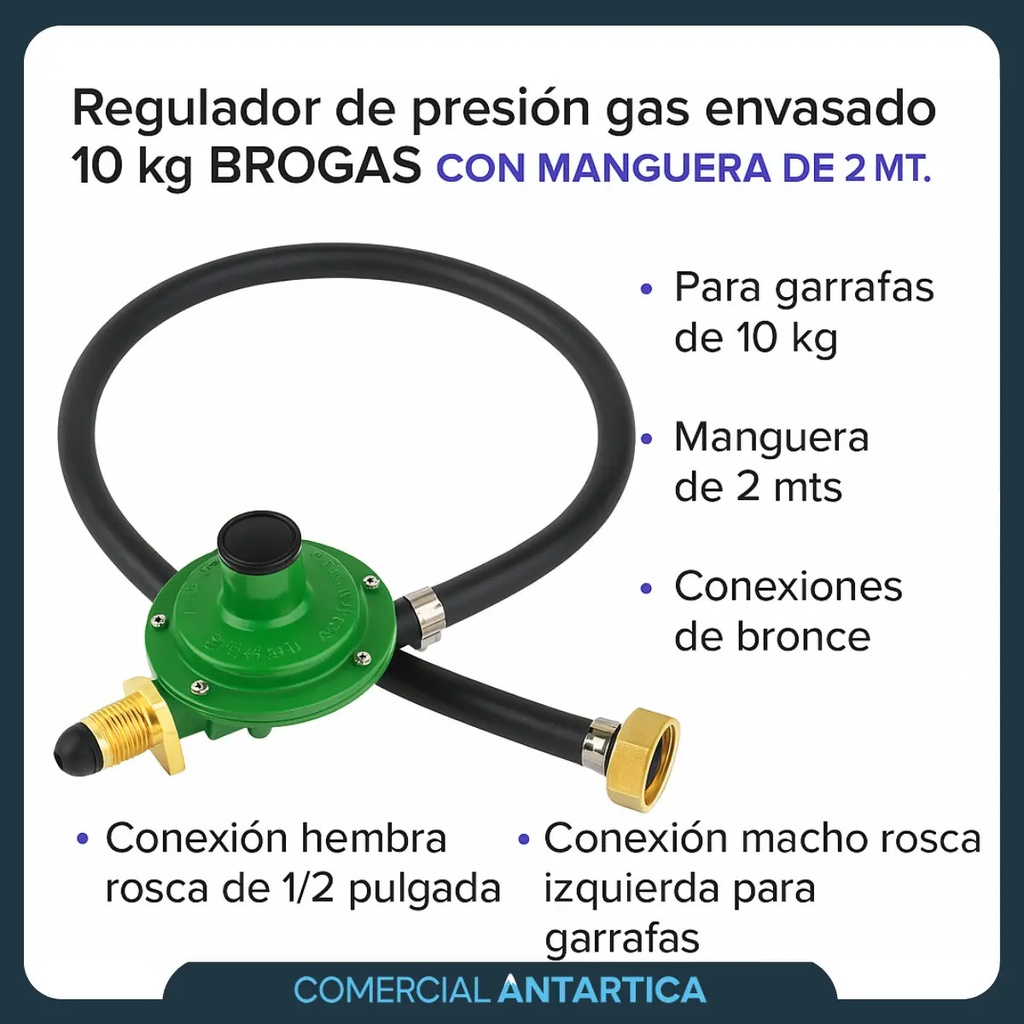 Regulador Garrafa Con Manguera 2 Mts Brogas 10kg Cocina Anaf