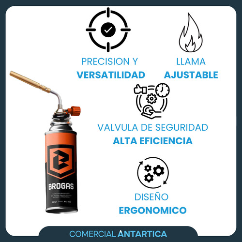 Cabezal Soplete Brogas + Pack 12 Cartucho Gas Butano 227g