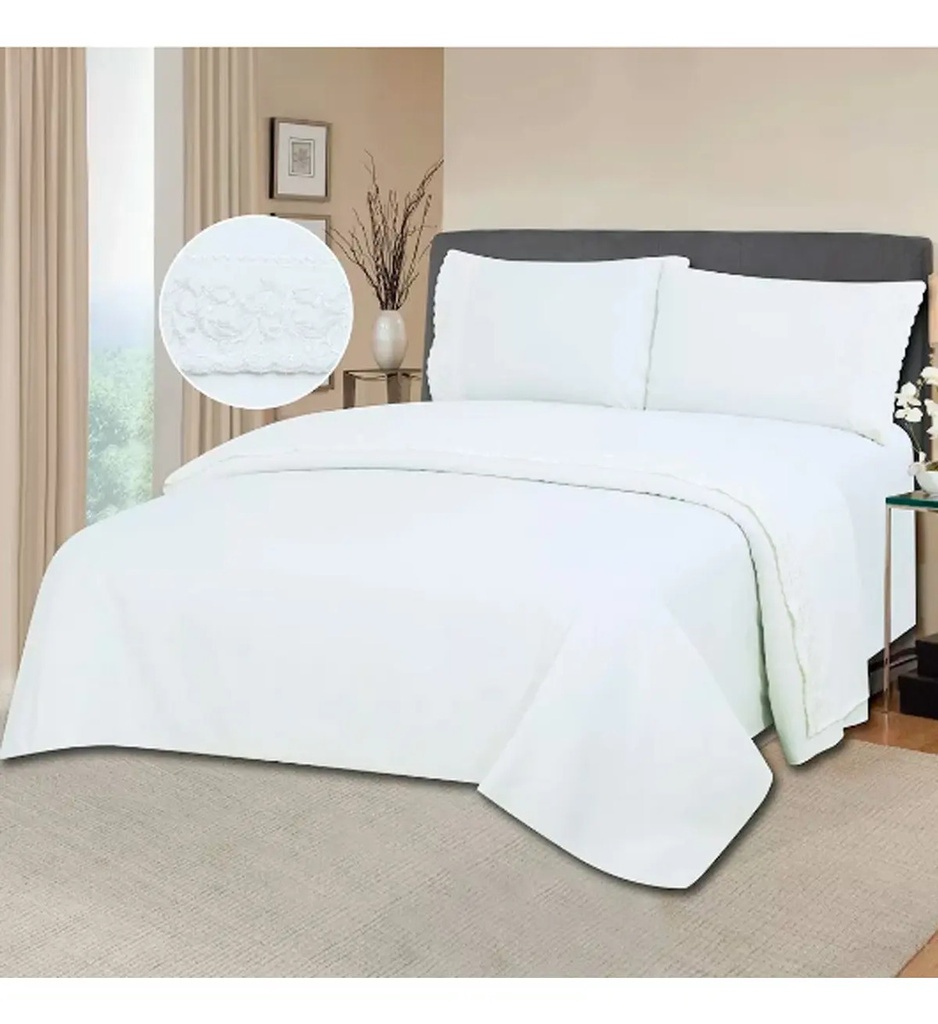 Juego De Sabanas Microfibra Love&home 2.5 Plaza Broderie
