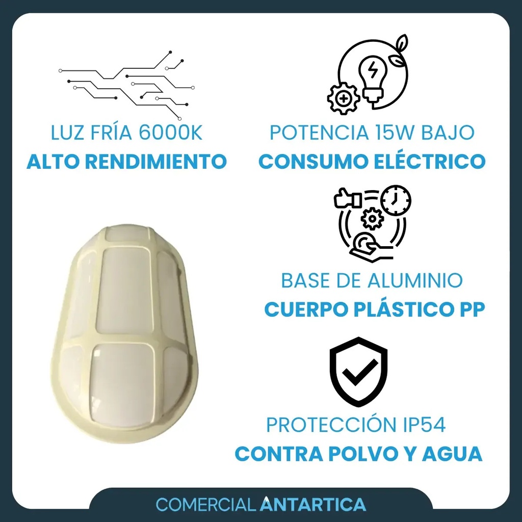 Lampara Led Ovalada Redonda 15w Para Exterior Tecnoled