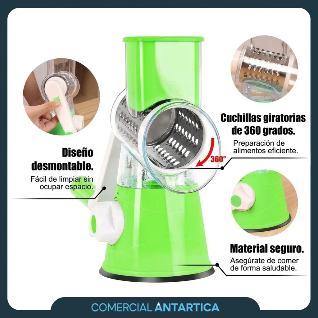 Rallador Manual Tambor Giratorio 3 Usos Verde