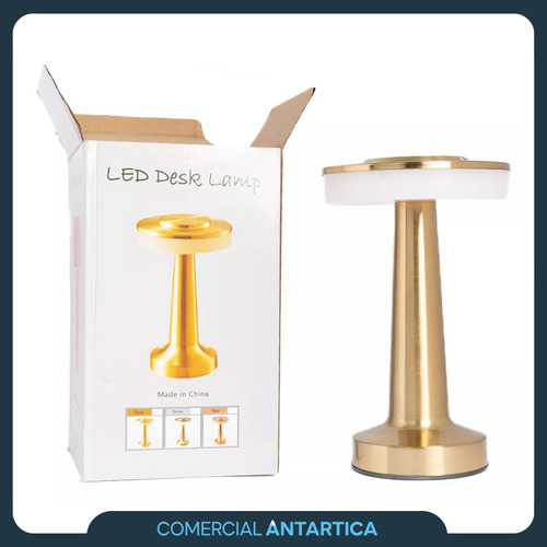 Lámpara Velador Led Usb Recargable Touch 3 Brillos Dorado X4