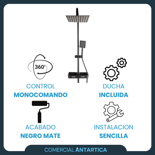Combo Ducha Exterior Negra + 2 Griferías Monocomando Cuello