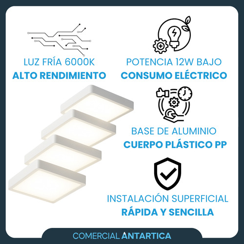 Plafón Led Rectangular Aplicar 12w Luz Fría/cálida Blanco X4 (copia)