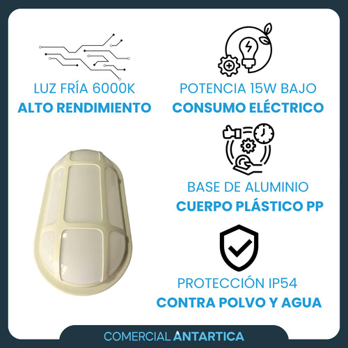 Lampara Led Ovalada Redonda 15w Para Exterior Tecnoled x 4