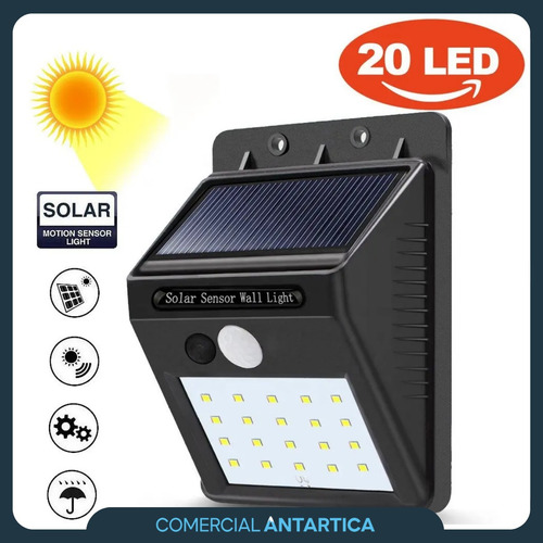 Panel Reflector Solar 20 Led Sensor Movimiento Ip65 Set X2