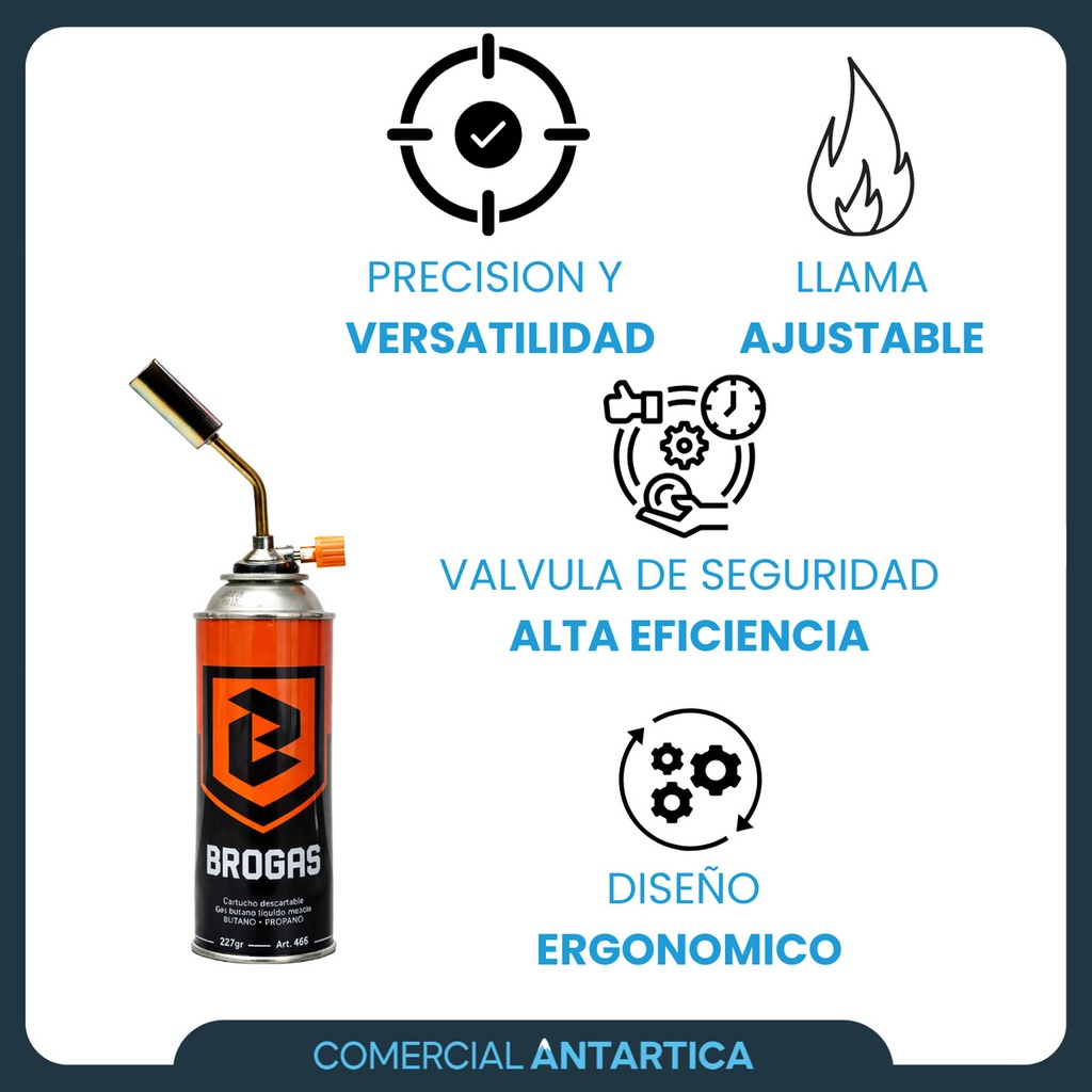 Soplete Soldador Brogas 2703 + Pack 16 Cartuchos Gas Butano
