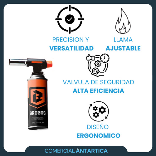 Soplete Soldador Brogas 2702 + Pack 8 Cartucho Gas Butano