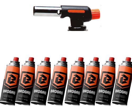 Soplete Soldador Brogas 2702 + Pack 8 Cartucho Gas Butano