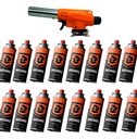 Cabezal Soplete Brogas + Pack 16 Cartucho Gas Butano 227g