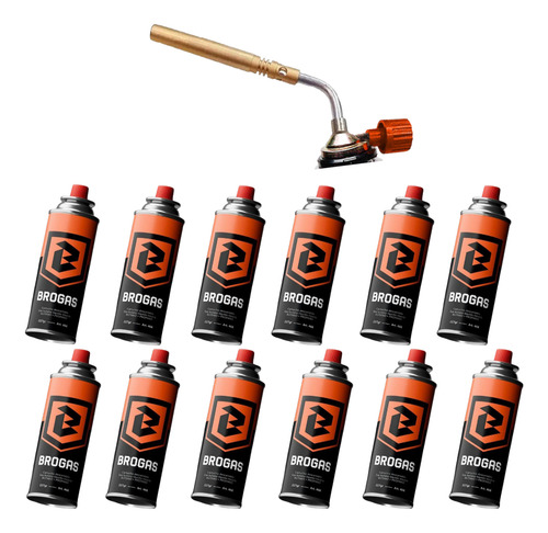 Cabezal Soplete Brogas + Pack 12 Cartucho Gas Butano 227g
