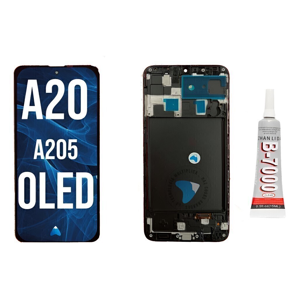 Modulo Display Samsung A20 Oled Con Marco + Pegamento