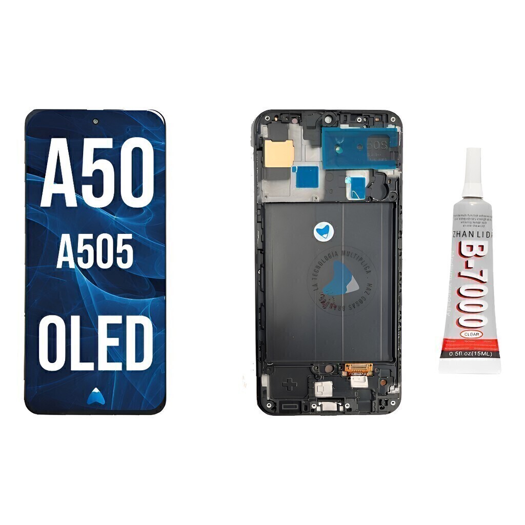 Modulo Display Compatible Samsung A50 Con Marco Y Pegamento