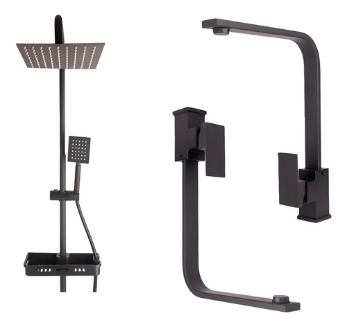 Combo Ducha Exterior Negra + 2 Griferías Monocomando Cuello