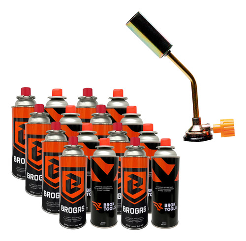 Soplete Soldador Brogas 2703 + Pack 16 Cartuchos Gas Butano
