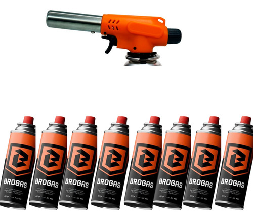 [2706 // 466-i x2] Cabezal Soplete Brogas + Pack 8 Cartucho Gas Butano 227g