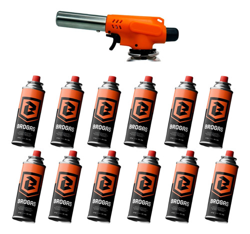 [2706 // 466-i x3] Cabezal Soplete Brogas + Pack 12 Cartucho Gas Butano 227g