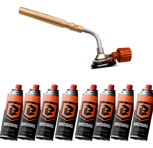 [2707 // 466-i x2] Cabezal Soplete Brogas + Pack 8 Cartucho Gas Butano 227g