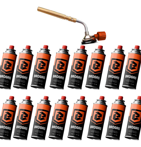 [2707 // 466-i x4] Cabezal Soplete Brogas + Pack 16 Cartucho Gas Butano 227g