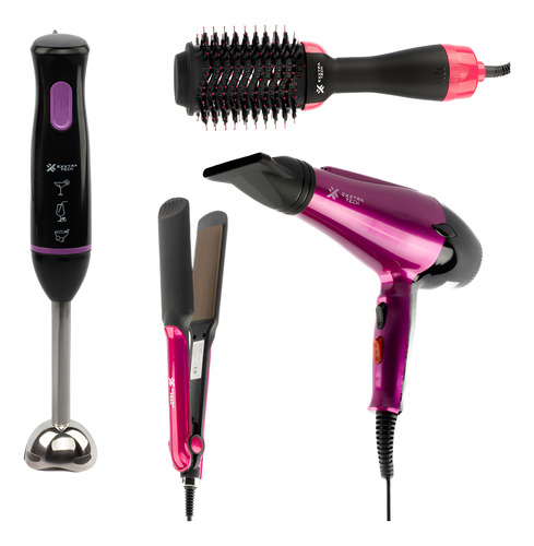 [Seca-Peine-plan-licua] Combo Secador De Pelo+cepillo Alisador+licuadora+planchapelo
