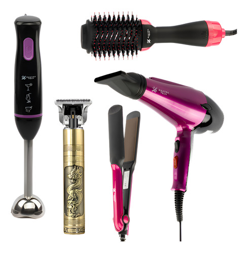 [Seca-Peine-plan-licua-bar] Secador Pelo+cepillo Alisador+licuadora+planchapelo+barber