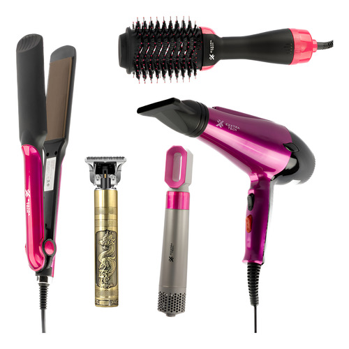 [Bucle-pei-planch-sec-bar] Kit Completo: Secador, Modelador, Plancha, Cepillo Y Afeitad