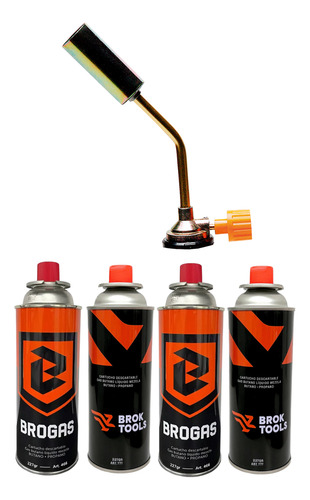 [2703 // 466-i] Soplete Soldador Brogas 2703 + Pack 4 Cartucho Gas Butano