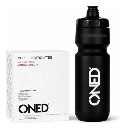 [Oned-Mix-30//TB-black] Pack Training Bottle (Matte Black) + Pure Electrolytes (30 unidades) Mix